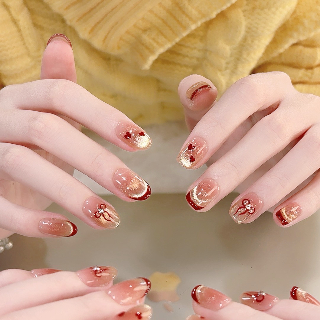 【甜心法式 】法式猫眼款穿戴甲 定制美甲贴片10片甲片