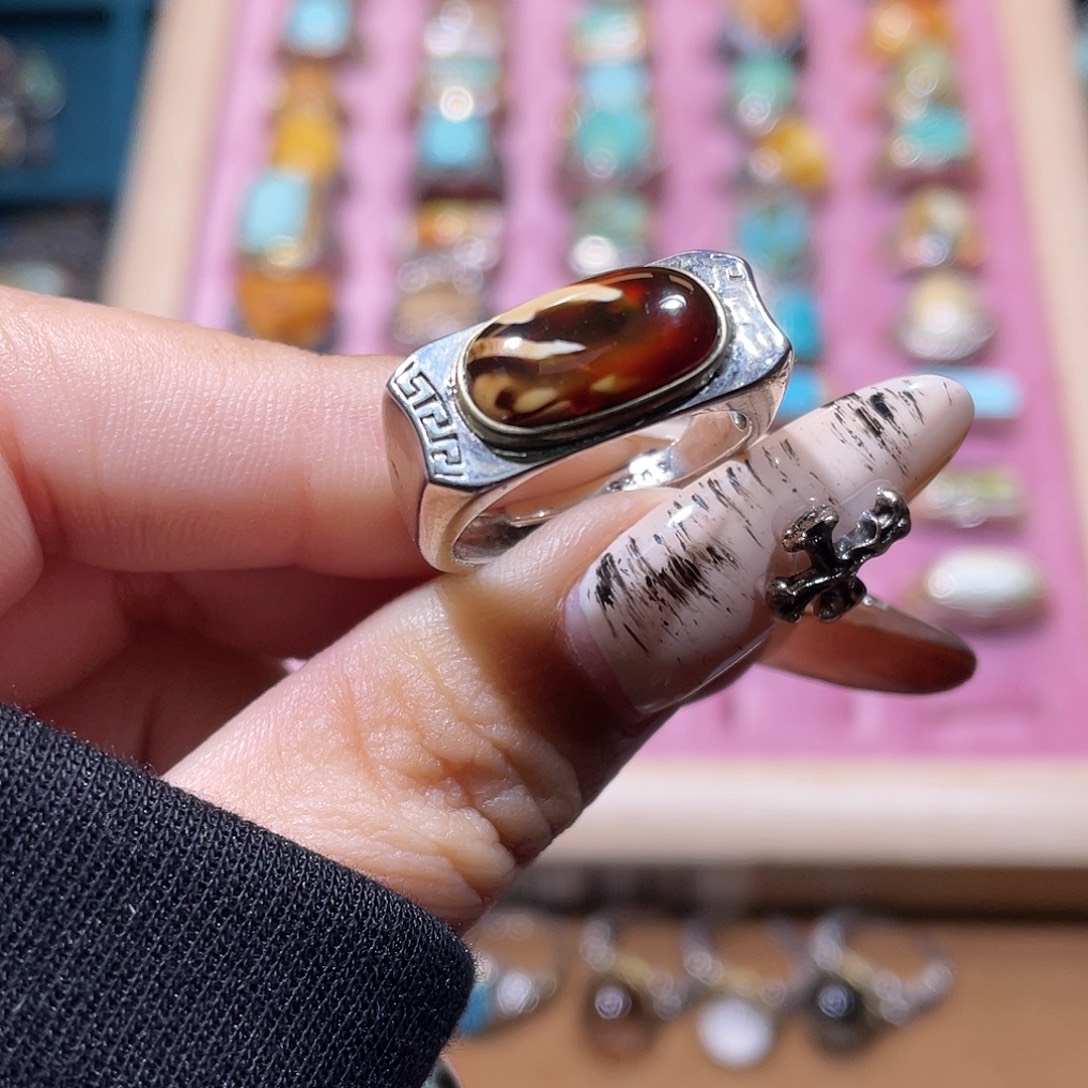 紫***丁琥珀银S925镶嵌戒指戒指