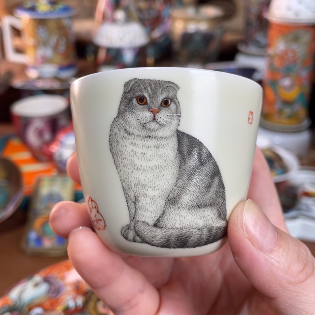 【闪购商品】折耳猫咪汝瓷杯 质感超强