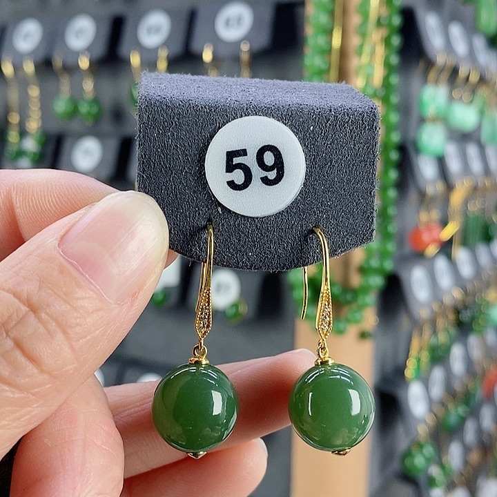 和田玉耳饰18K金镶嵌