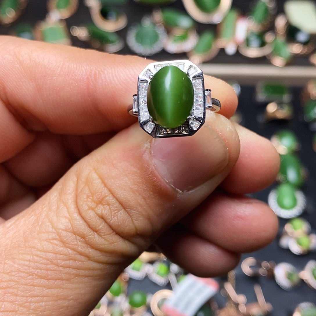 和田玉（碧玉）戒指银S925镶嵌