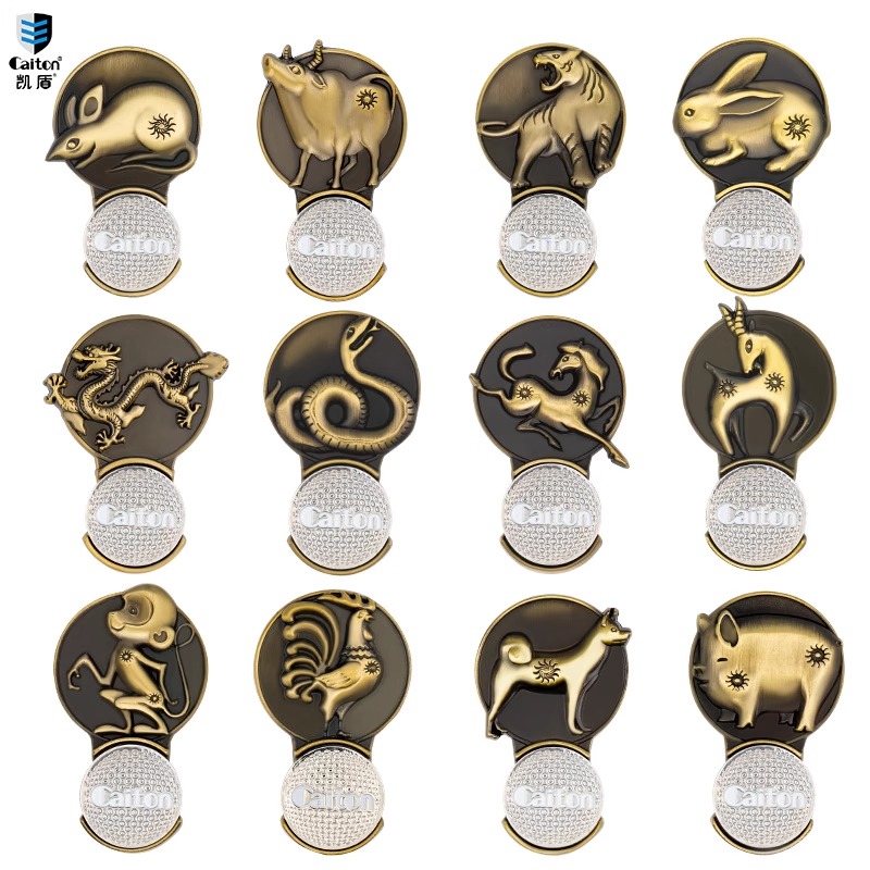 Caiton凯盾高尔夫生肖帽夹十二生肖一体成型金属马克mark男女同款