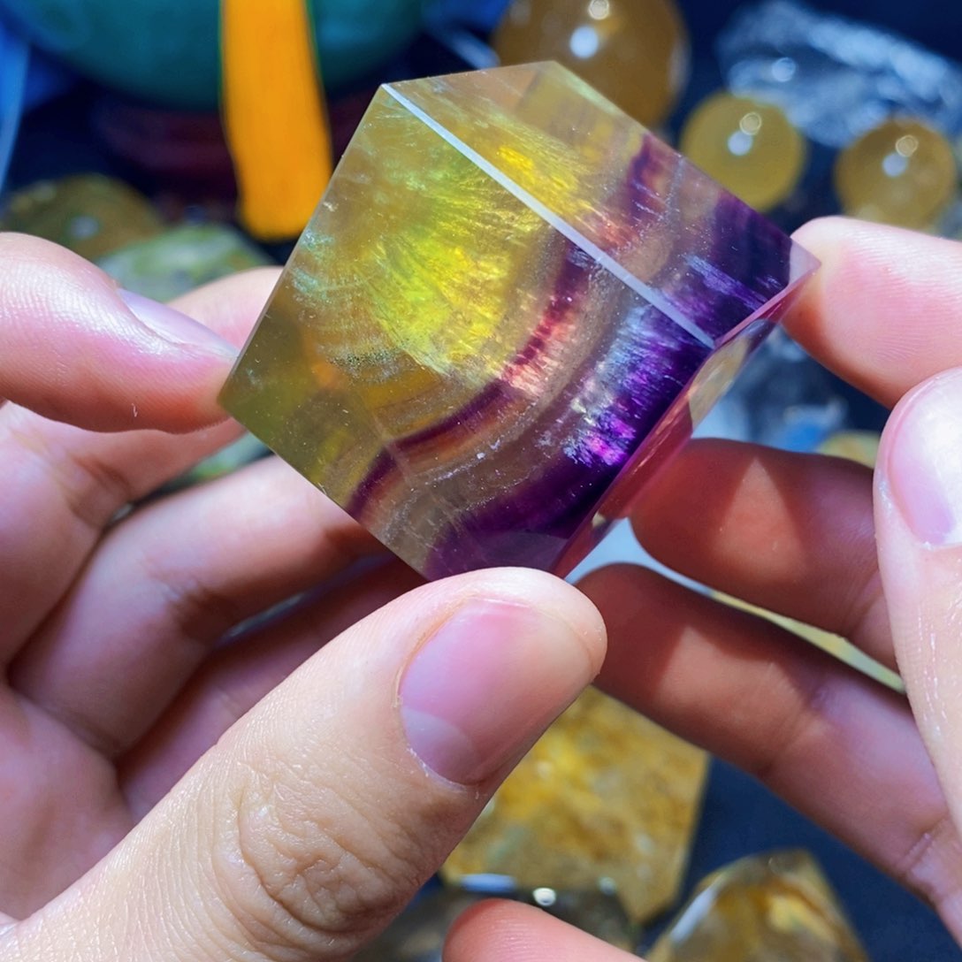 萤石天然星沙萤石方块紫黄色萤石摆件未镶嵌