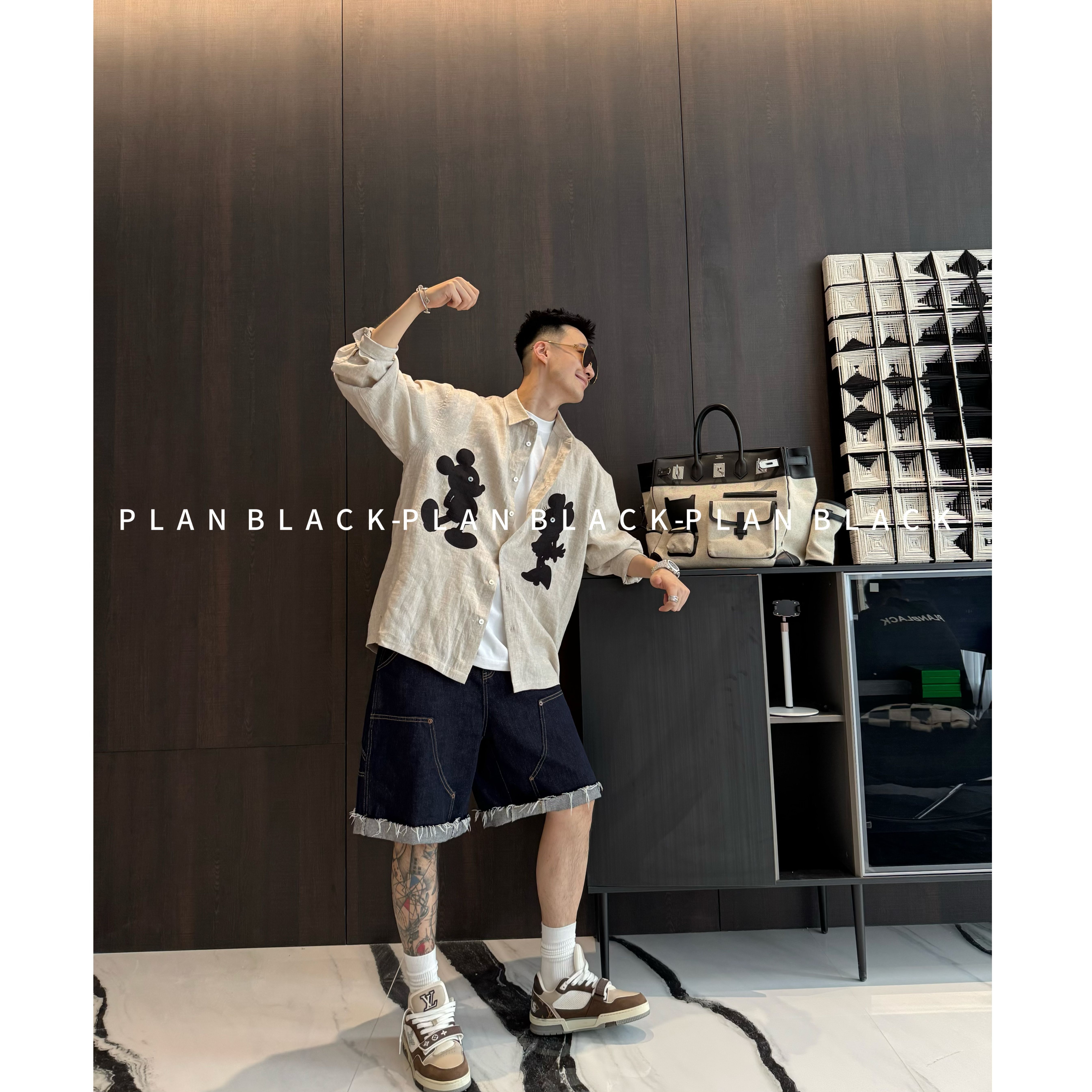 RICH陈发财【动漫贴布/亚麻衬衫】新贵时髦精亚麻衬衫6918