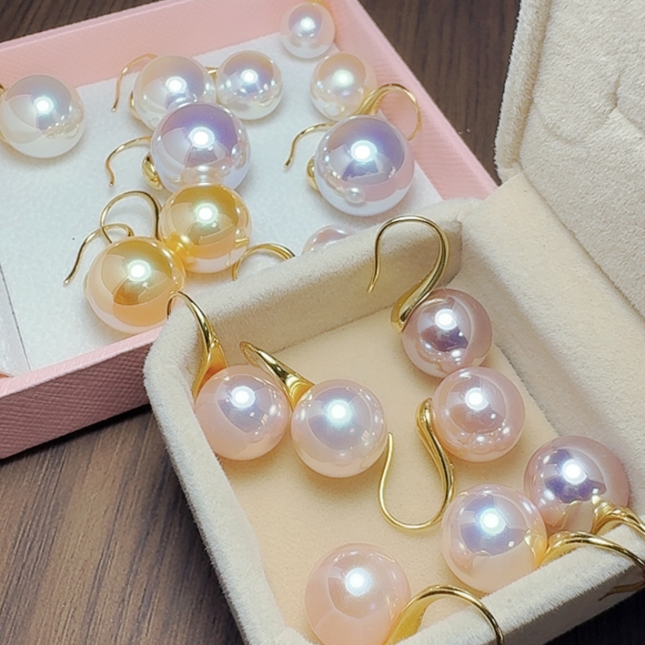 925银耳饰 纯银高跟鞋极光珍珠耳环高品质银耳坠 炫彩珍珠不过敏