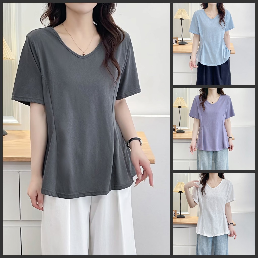 梦冬佳--110-190斤大码女装夏装休闲百搭遮肚子显瘦裙摆短袖T恤衫