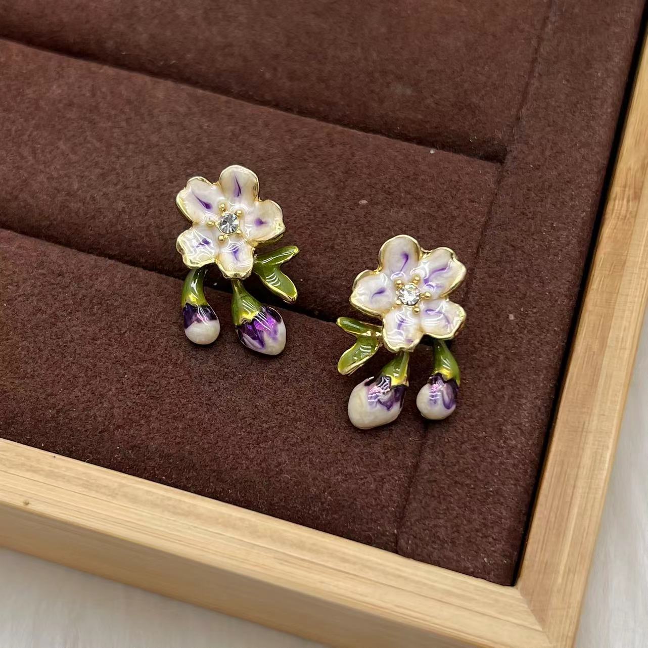 合金珐琅耳饰 远远（YY012）甜美时尚仙女风气质手工复古轻奢小花