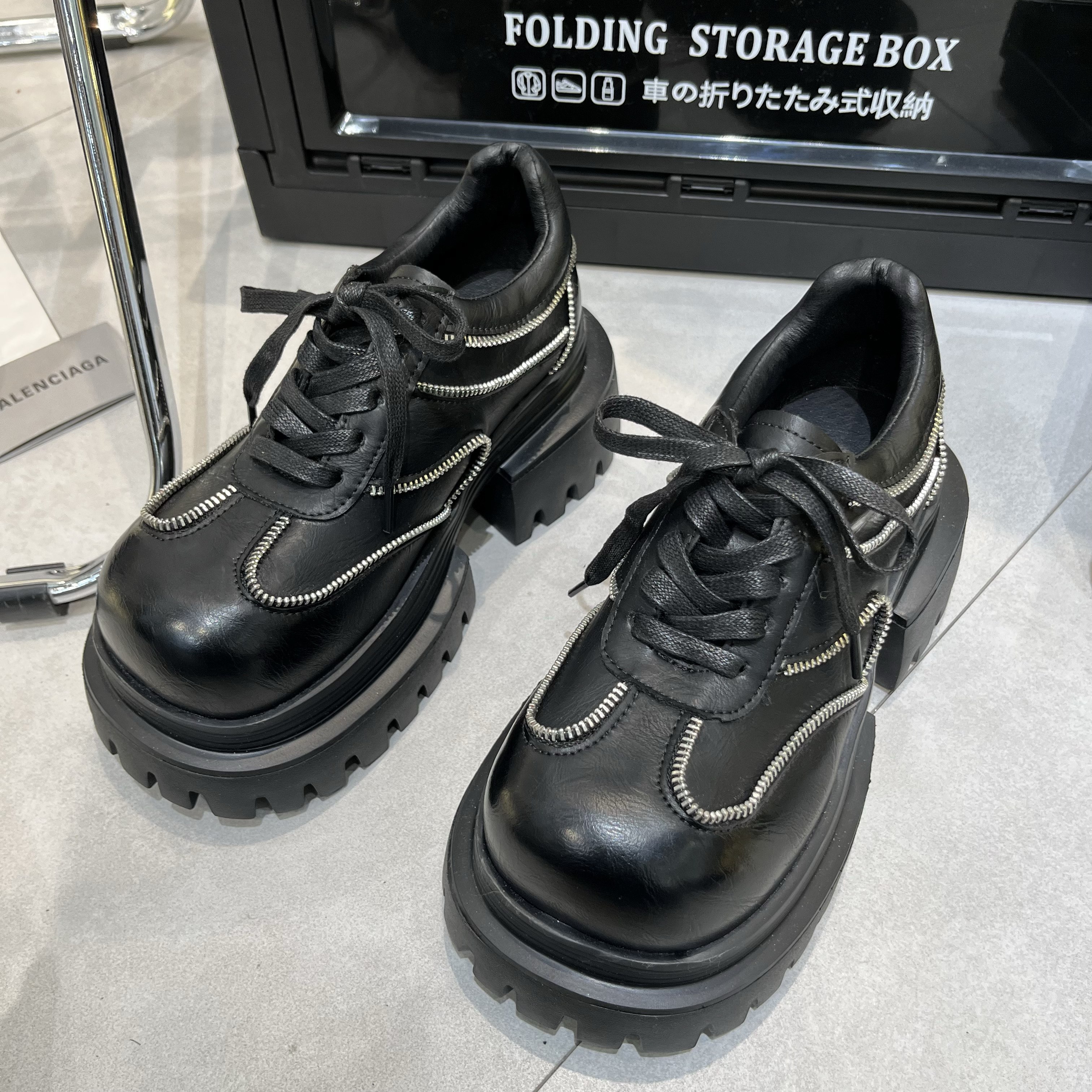 【小涵家】秋季新款欧洲站小众拉链极简厚底增高显瘦【7cm】乐福鞋ins