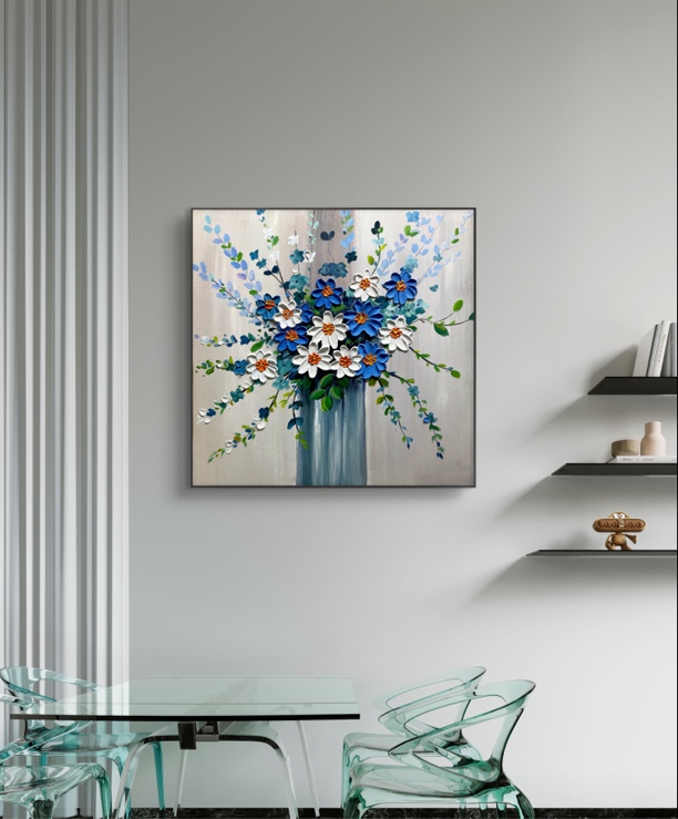 《格桑花》轻奢简约餐厅卧室床头花卉肌理油画挂画