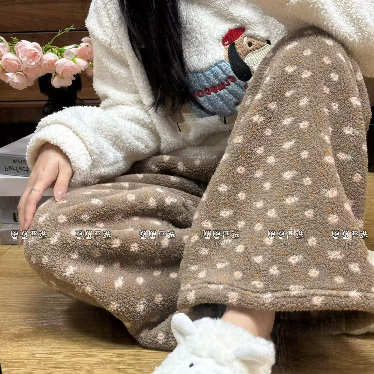 新款冬季加厚保暖米粒绒家居裤暖糯加绒裤长裤女秋冬