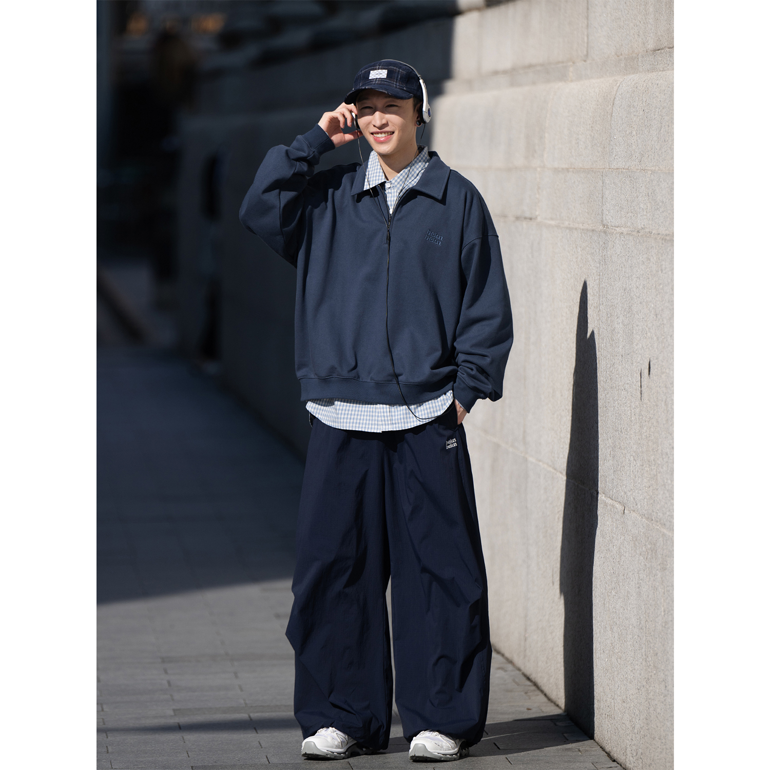 BELLKENIDEA 美式复古重磅半开襟POLO卫衣休闲百搭拉链套头衫男女
