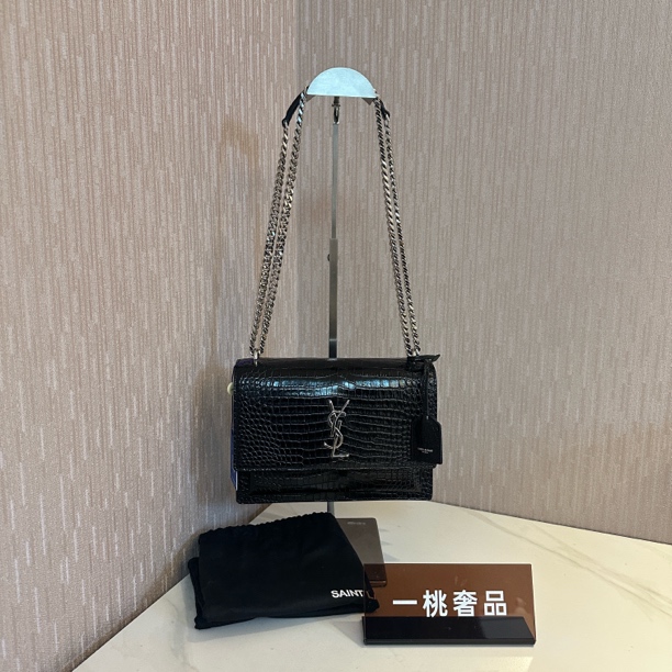 95新 YSL/圣罗兰 一桃/98新/圣罗兰 黑银日落斜挎