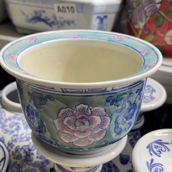 摆件老瓷、粉彩牡丹盆