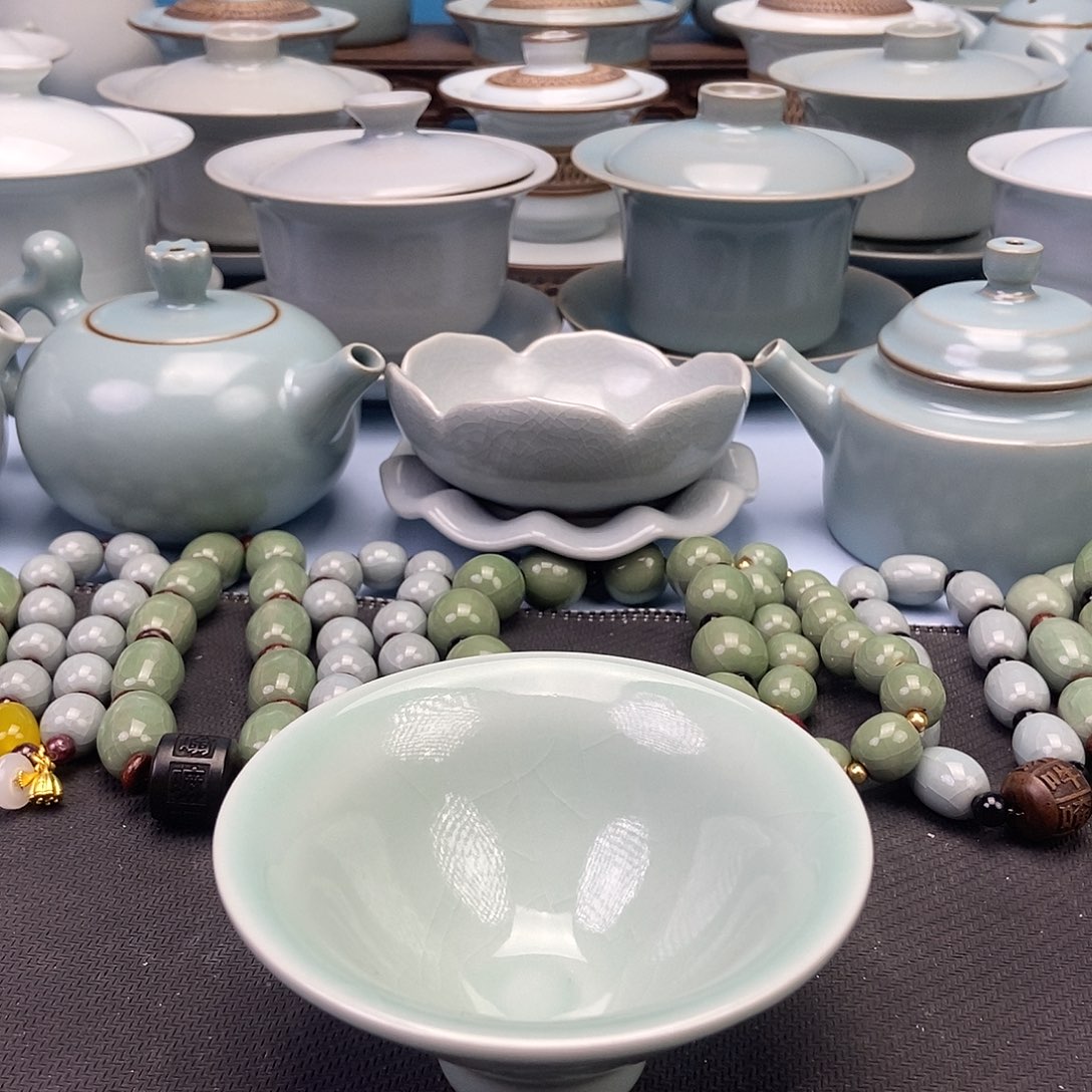 杯翠绿釉祥云斗笠杯原矿原釉原产地