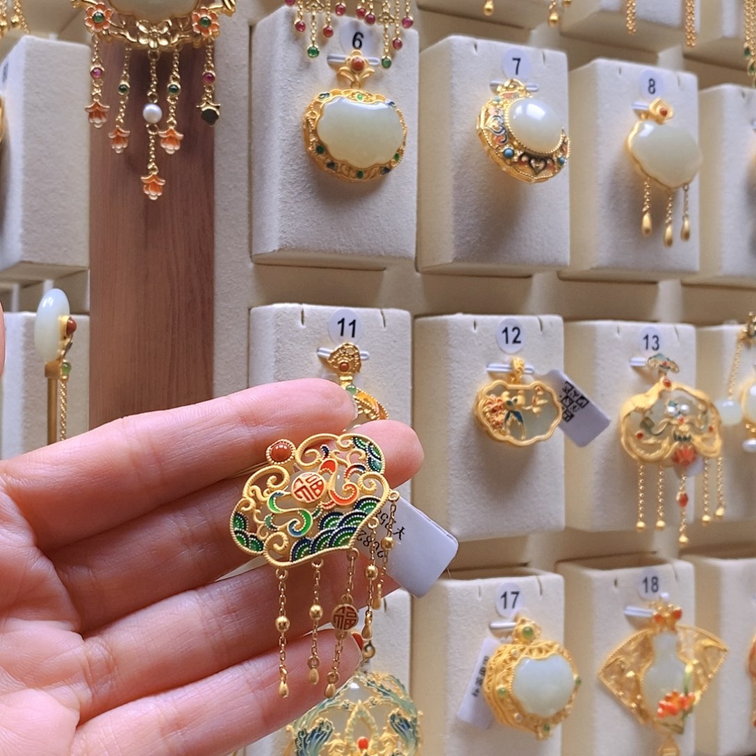 和田玉颈饰银S925镶嵌