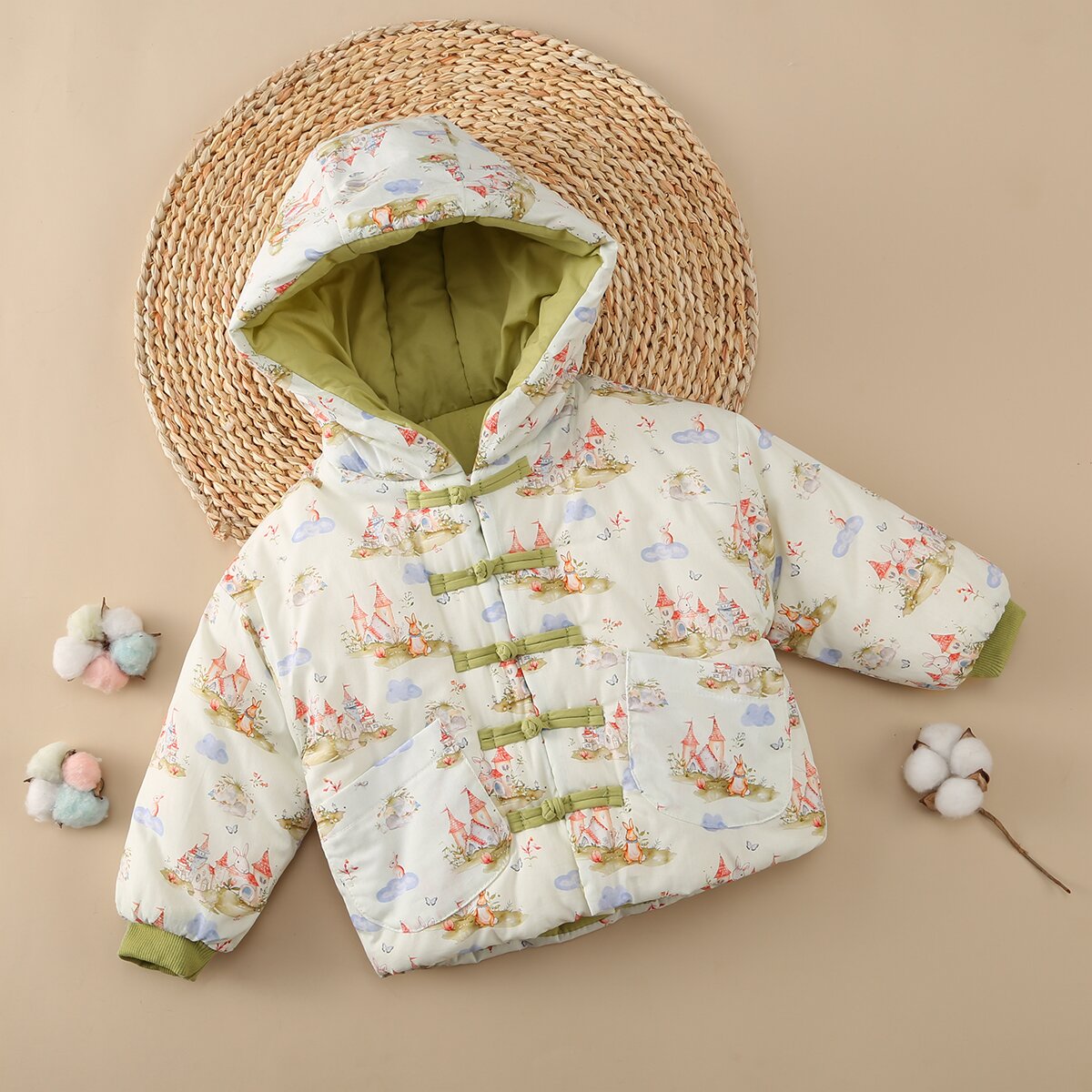 新款儿童冬季盘扣【单件连帽】国风加厚棉花衣棉袄A类女童男童保暖