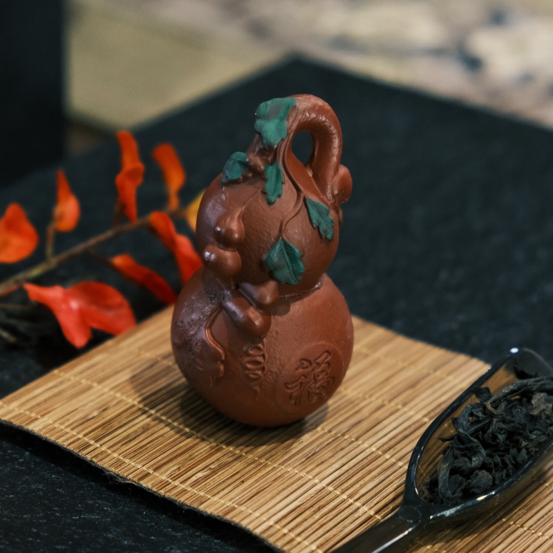 【宜兴原矿】大红袍 五色段泥做泥绘手工紫砂紫砂茶宠 紫砂葫芦！