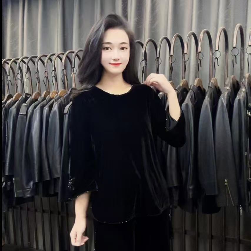 【峰姐甄选】气质八分袖口串珠丝绒衫8047【QJ】