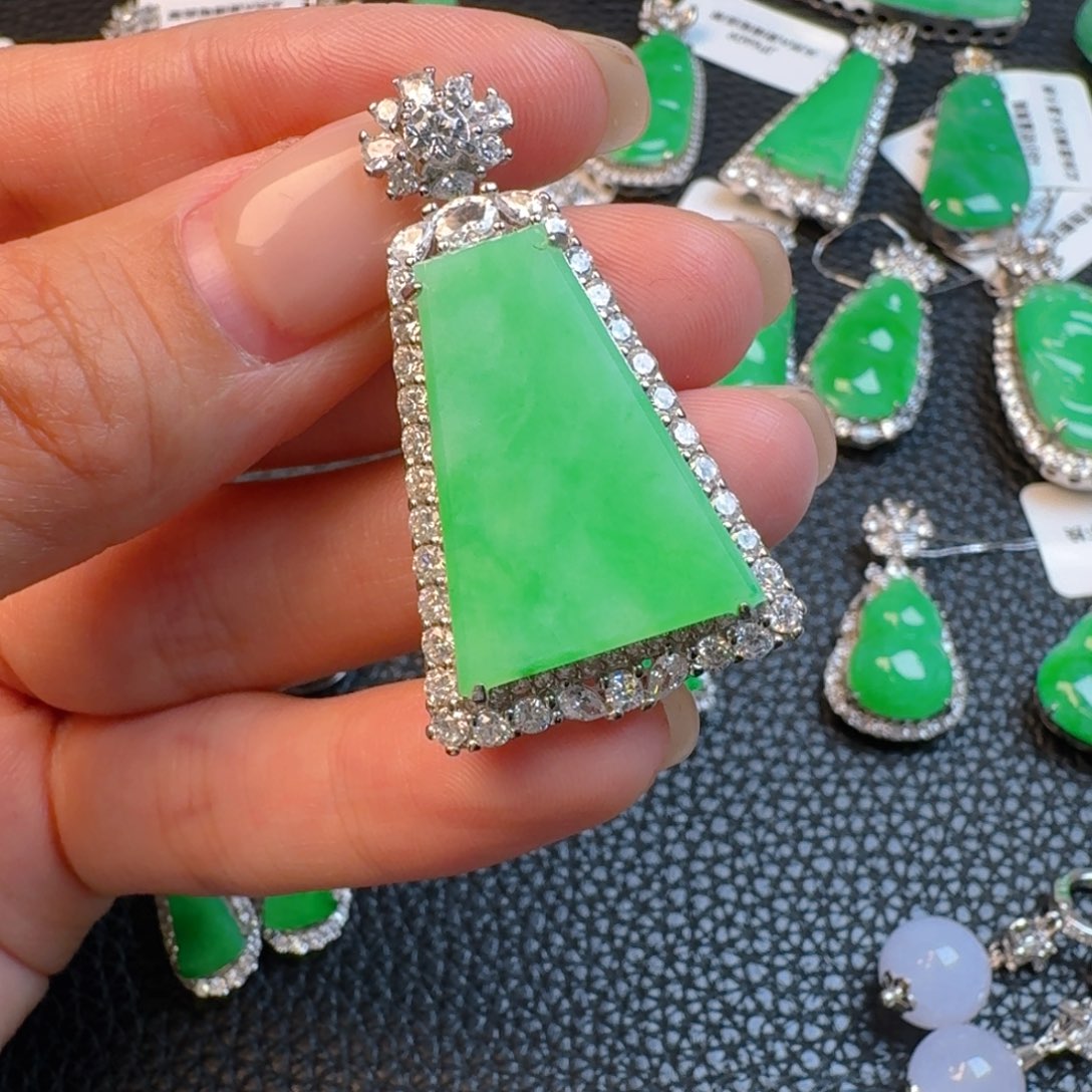 翡翠银S925镶嵌吊坠(不含链)