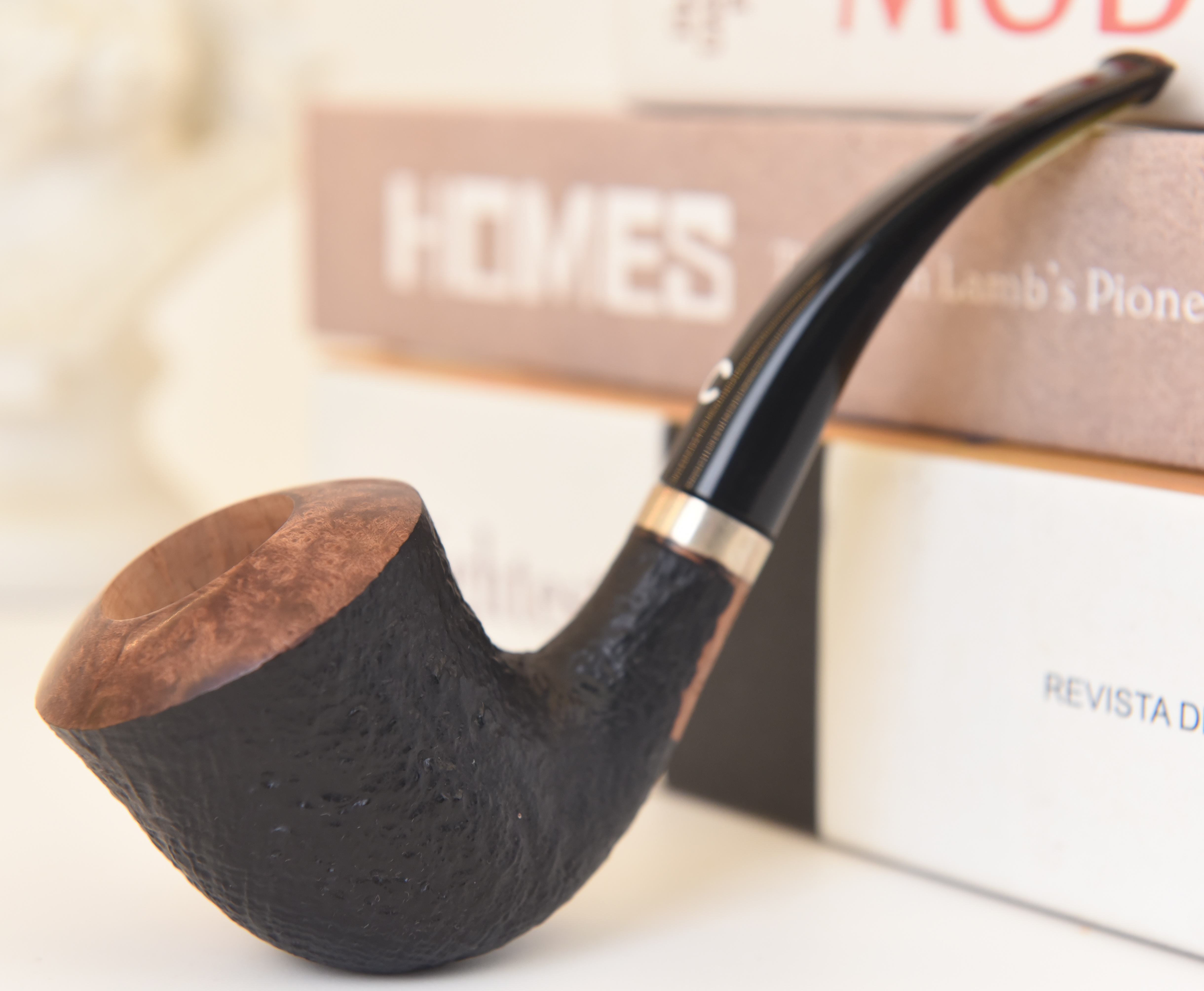 意大利齐博皮革面福尔摩斯弯手工石楠木烟斗