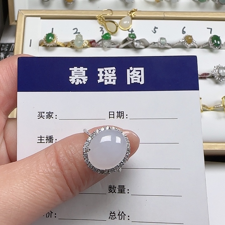 翡翠戒指银S925镶嵌缅甸a货翡翠s925银镶