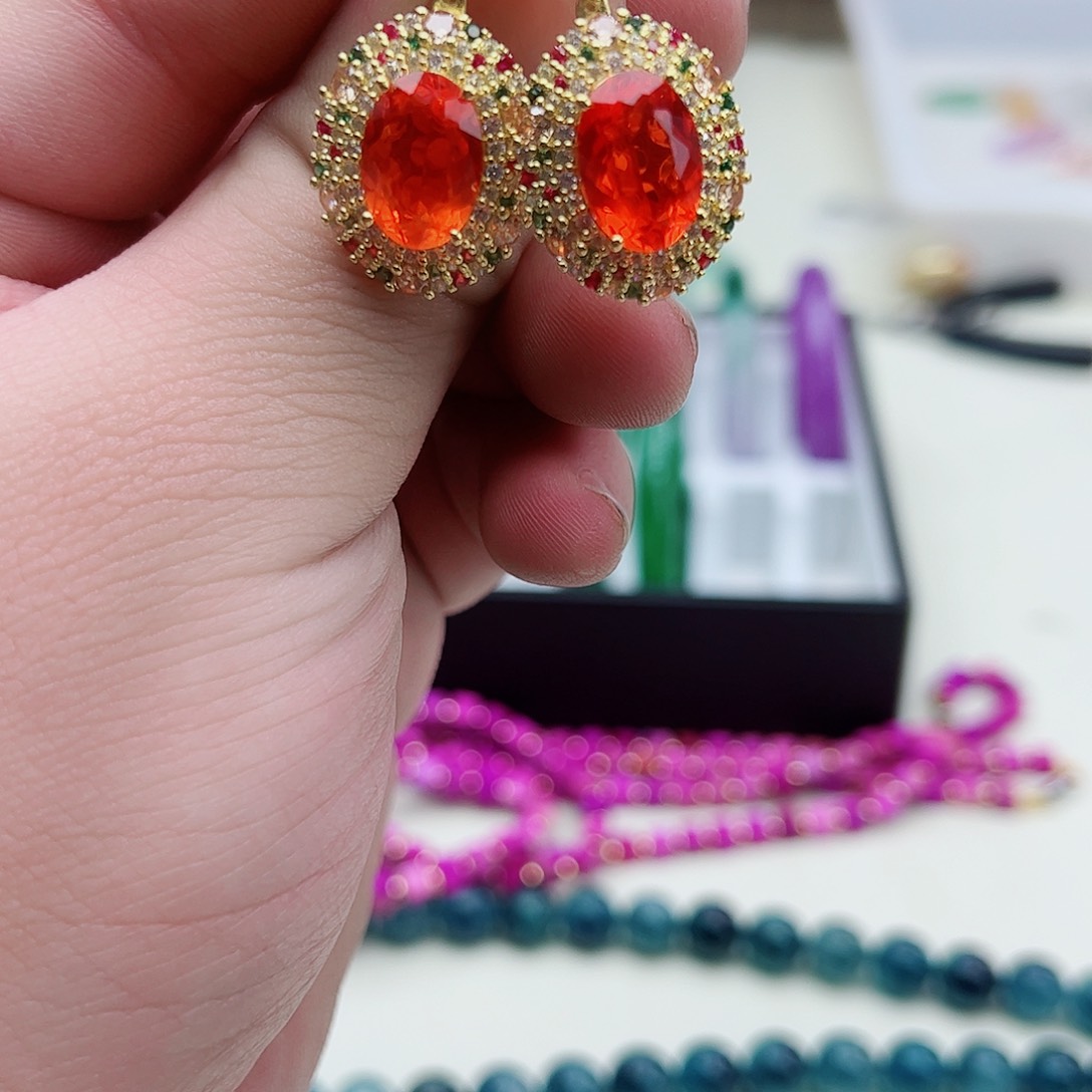 碧玺耳饰银S925镶嵌碧玺