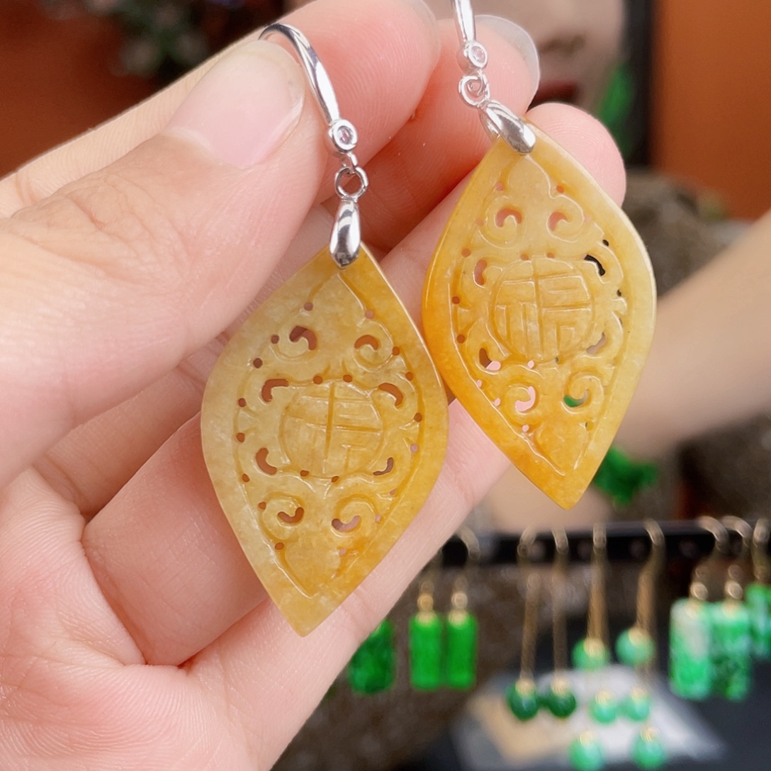 翡翠银S925镶嵌耳饰
