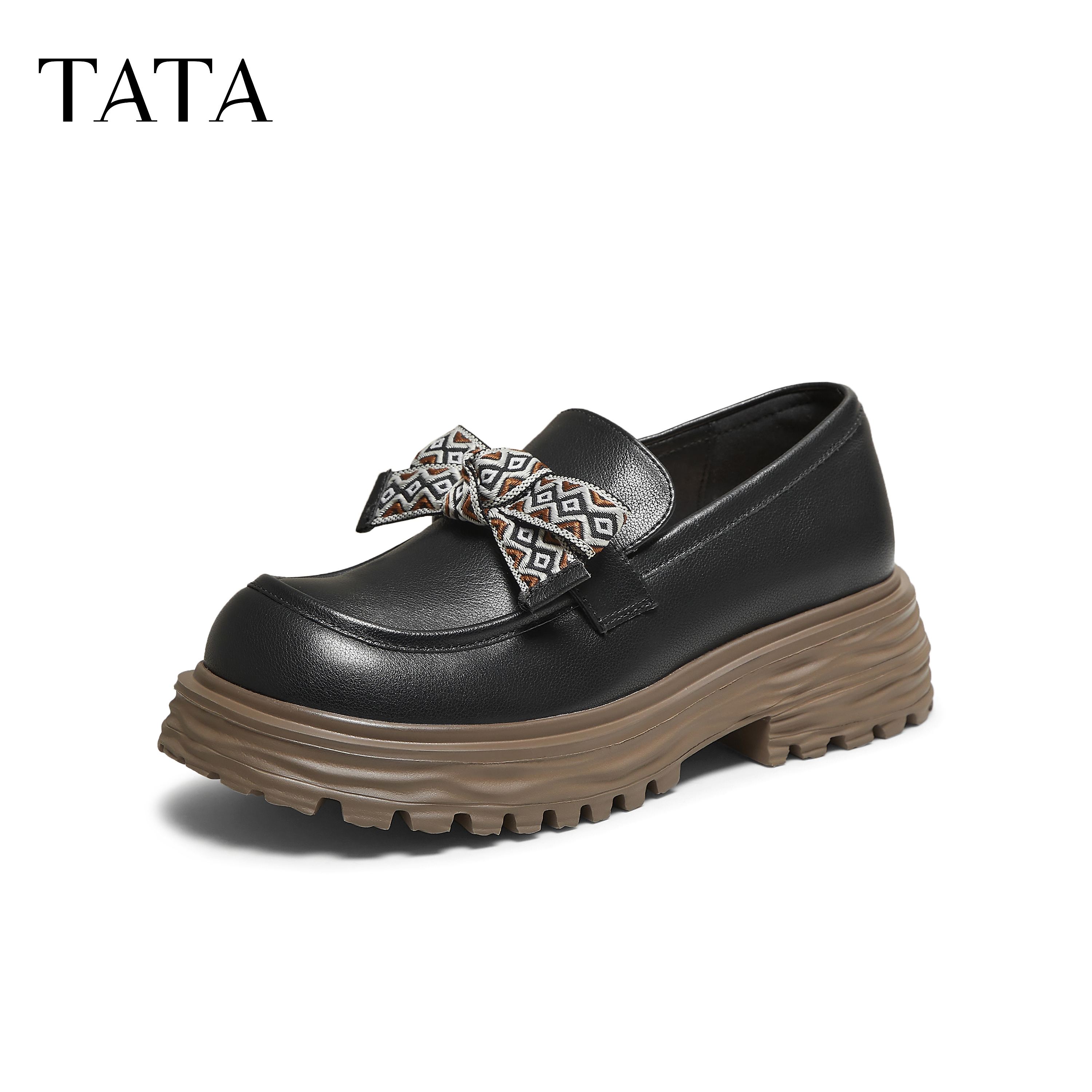 TATA他她2025秋新款时尚休闲蝴蝶结乐福鞋复古厚底单鞋女CG501CA5