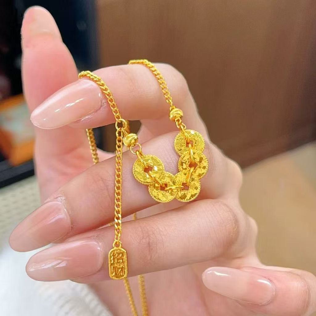 坠链均足银 碎碎冰五帝钱女生项链