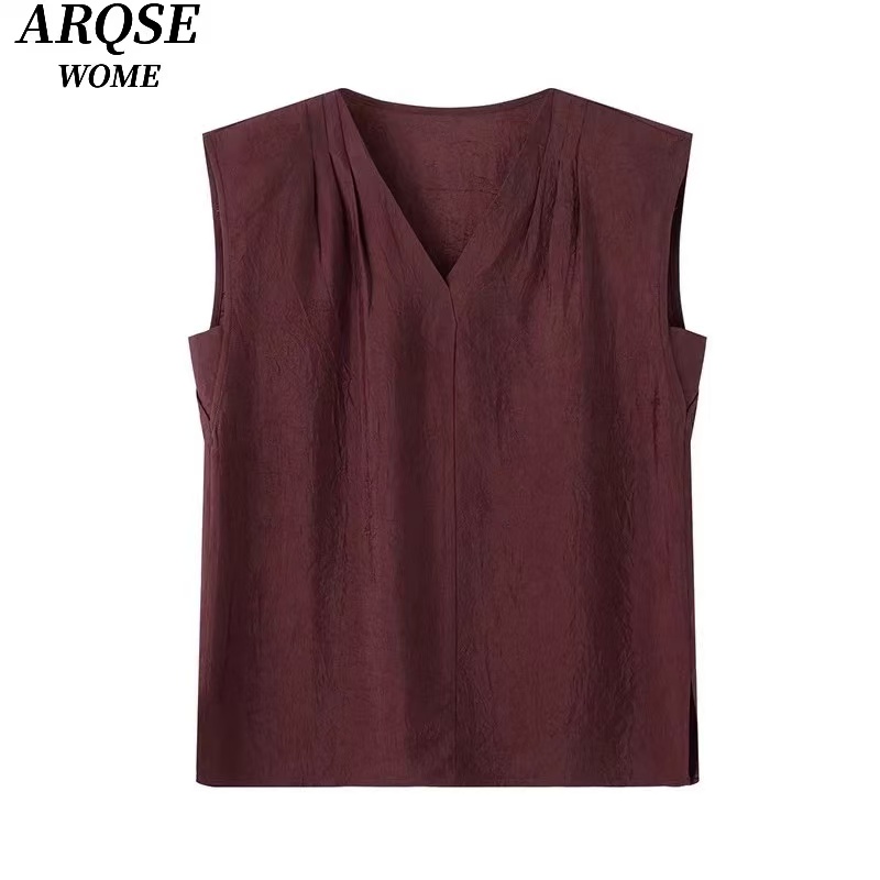 迪家商场同款2025夏季新品款时尚百搭无袖衬衫上衣女6047