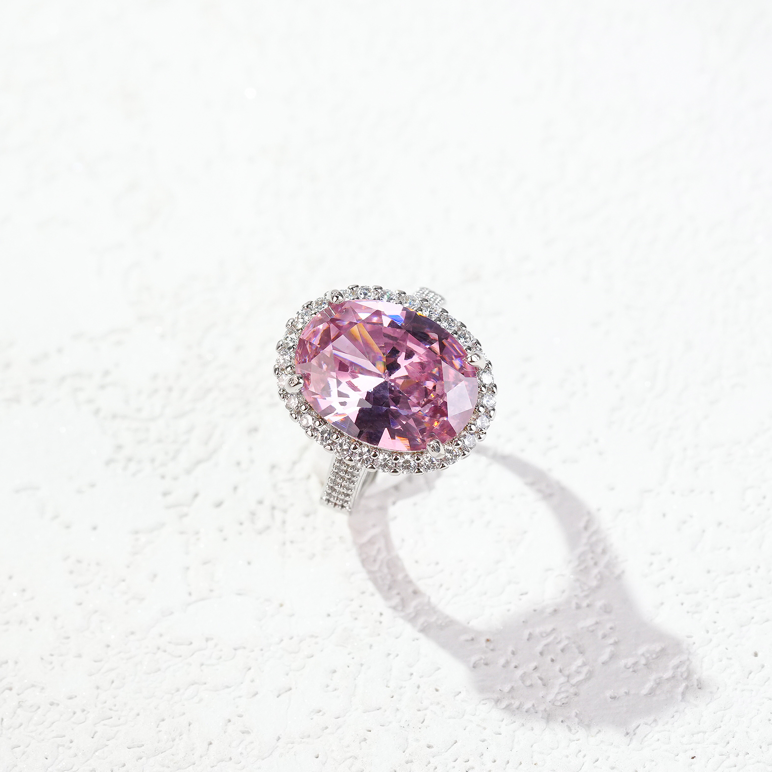 铜合金合成锆石戒指 气质轻奢时尚彩色镶嵌粉红戒指 7170-3