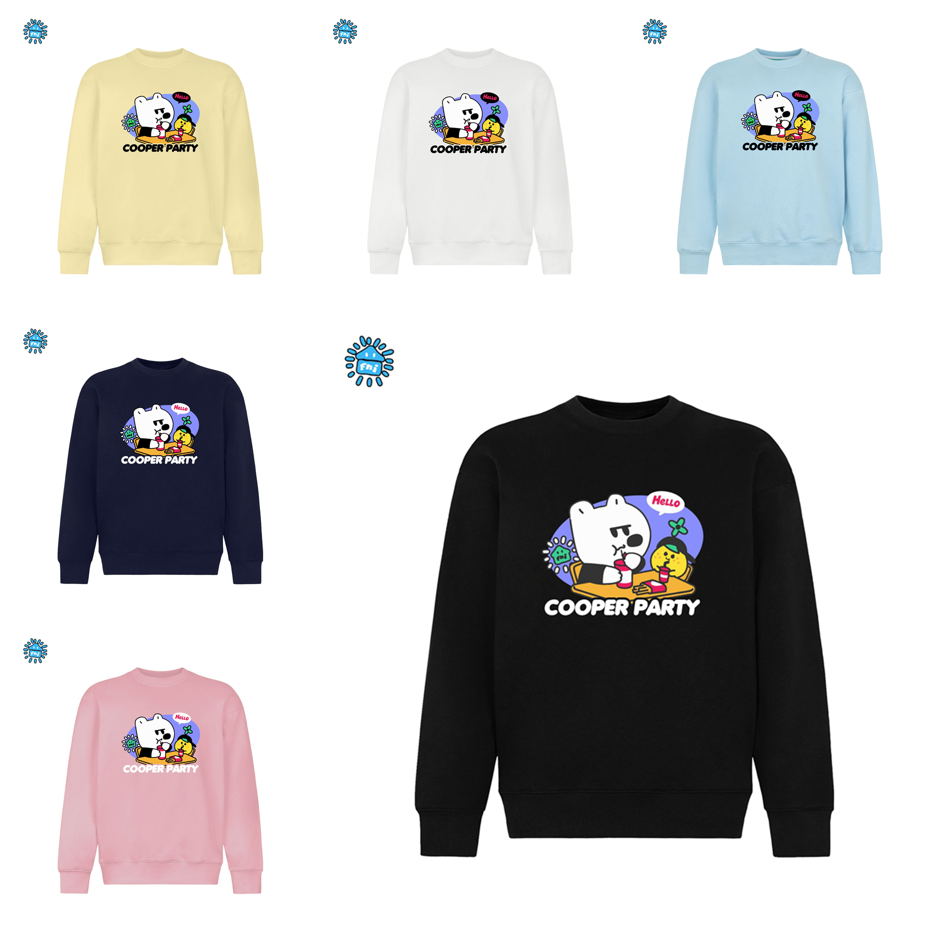 FNIcooper（吃货小熊）卡通趣味圆领卫衣男女款长袖秋冬加绒发泡