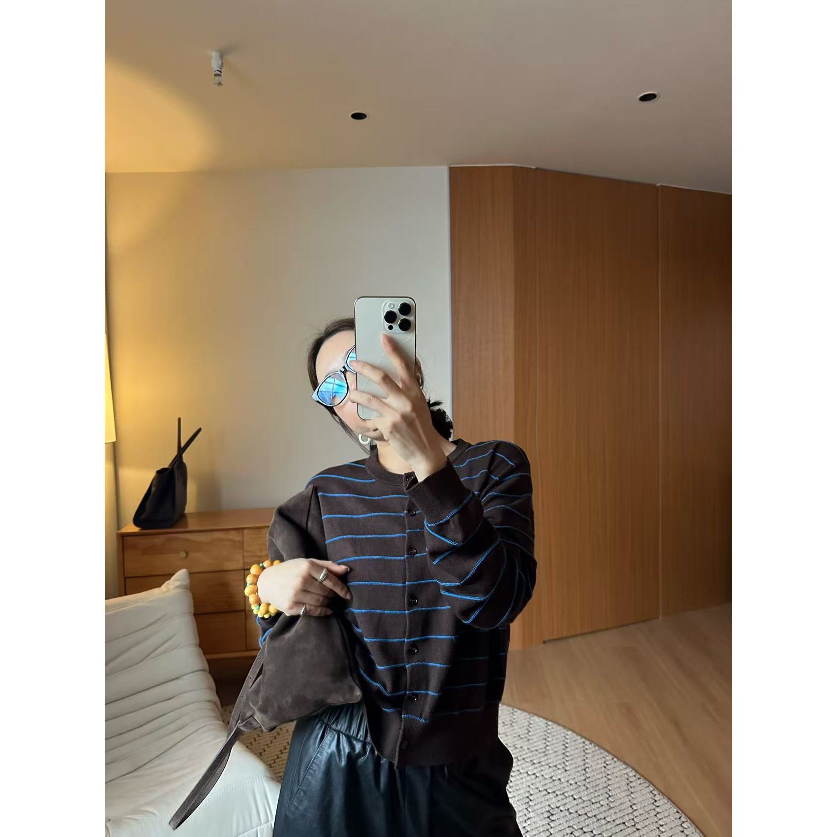 自制条纹羊毛开衫8001