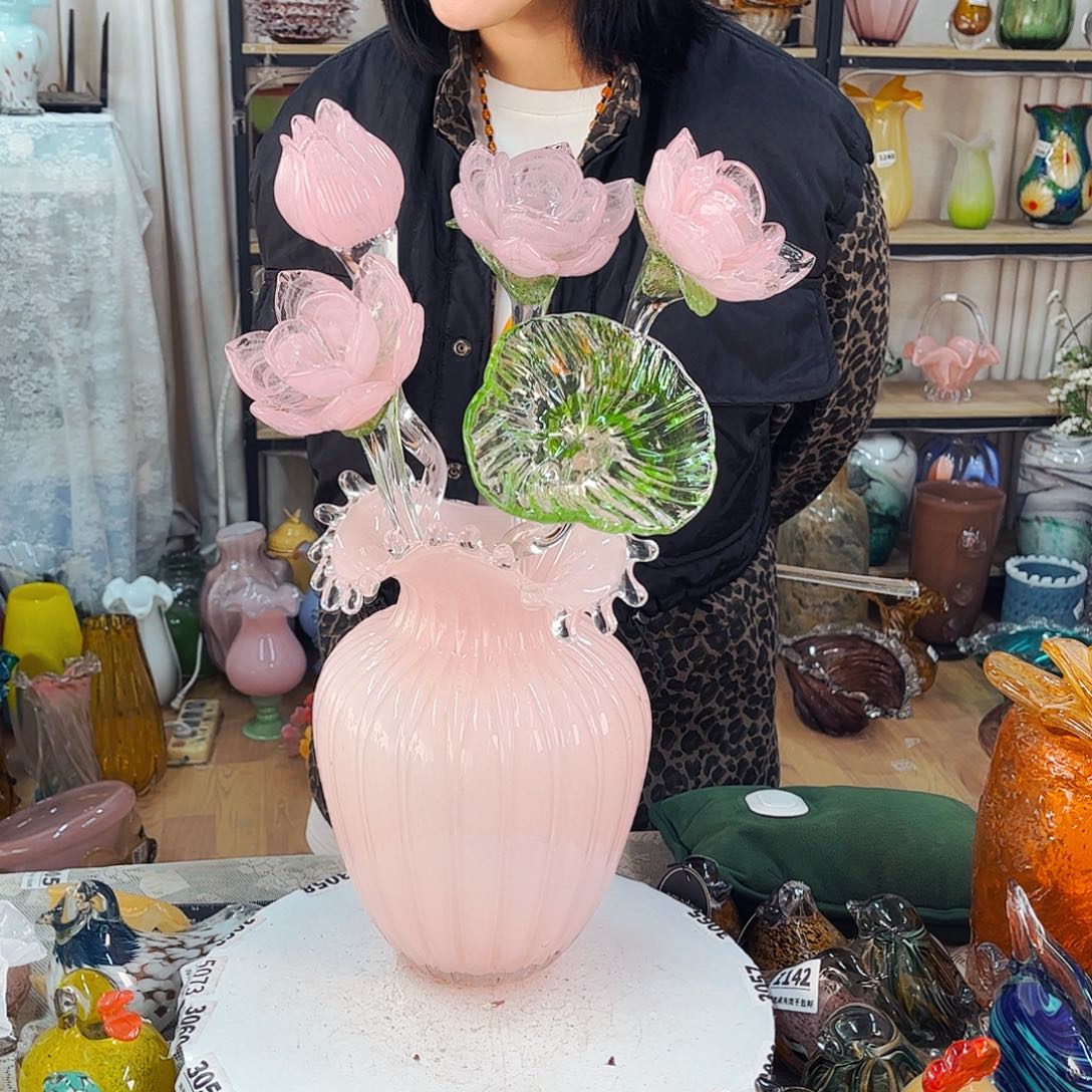 一套5花1瓶家悦琉璃工艺品