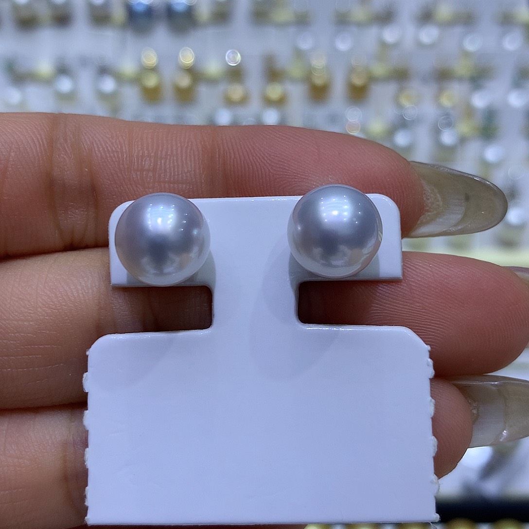 海水珍珠耳饰18K金镶嵌10-11mm澳白