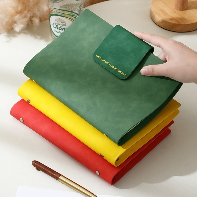A5/B5/A4高颜值加厚软皮活页考研笔记本撞色搭扣活页本
