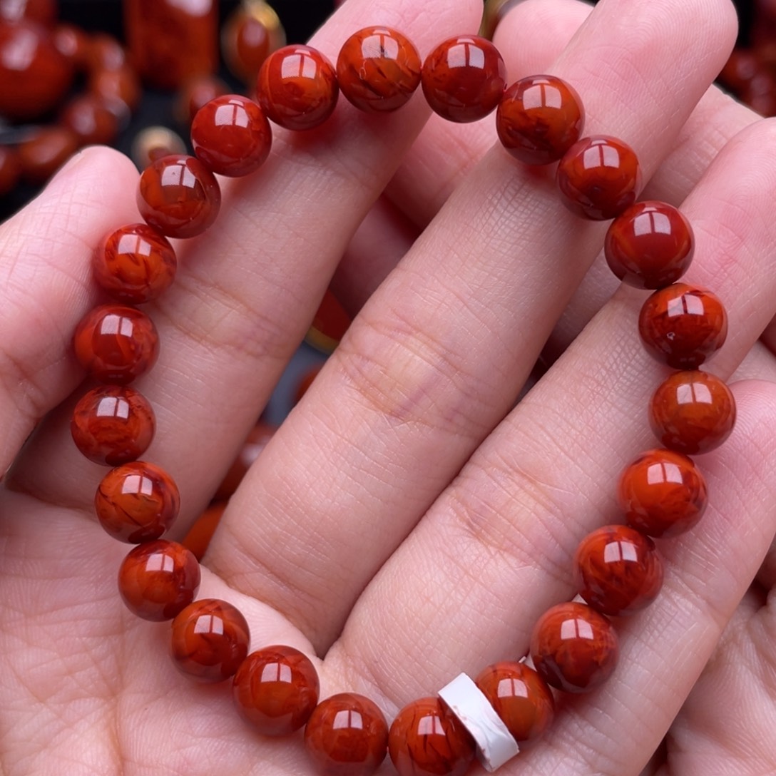 南红玛瑙未镶嵌珠宝奇石单圈8mm