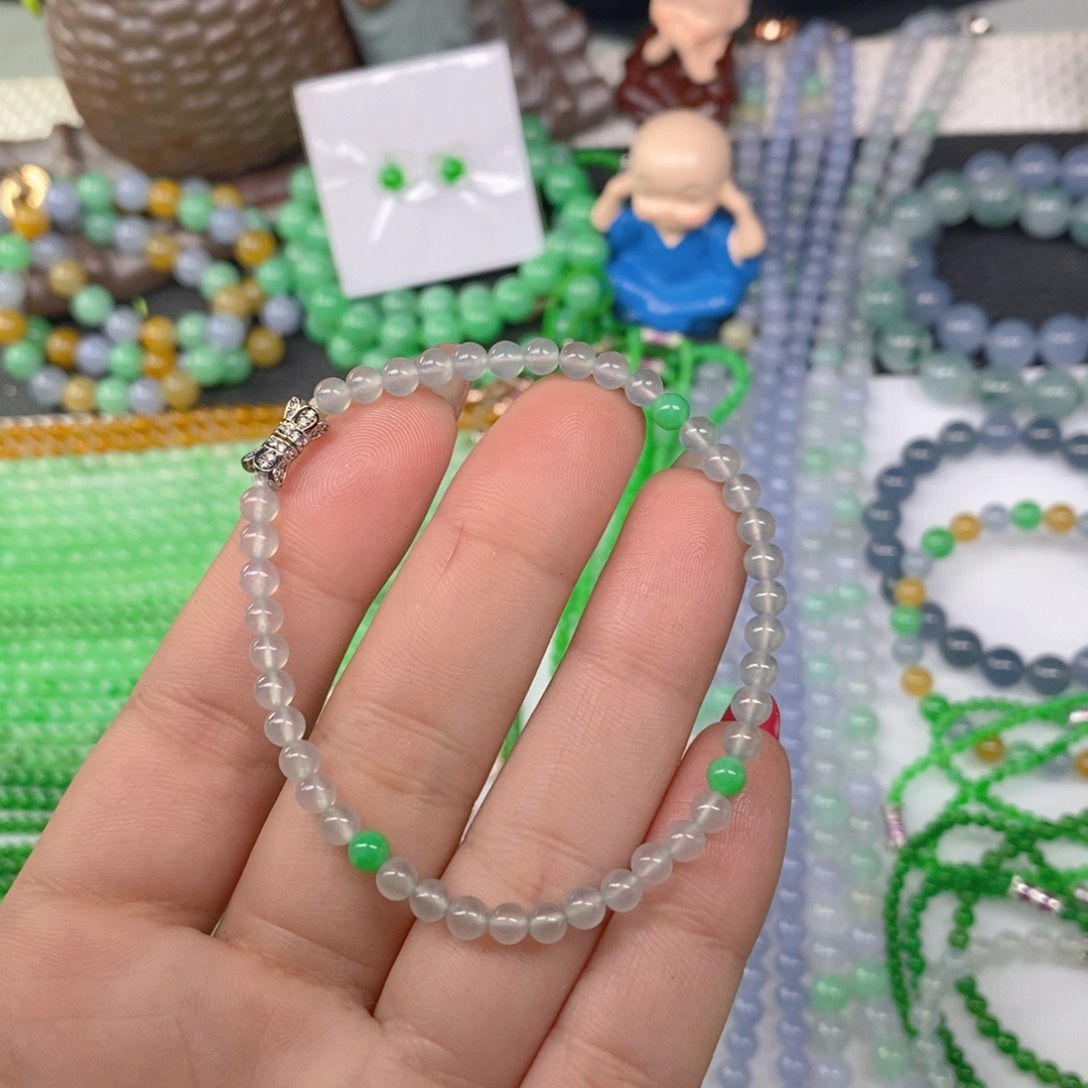 颈饰未镶嵌翡翠缅甸天然翡翠冰种双彩手链4.4