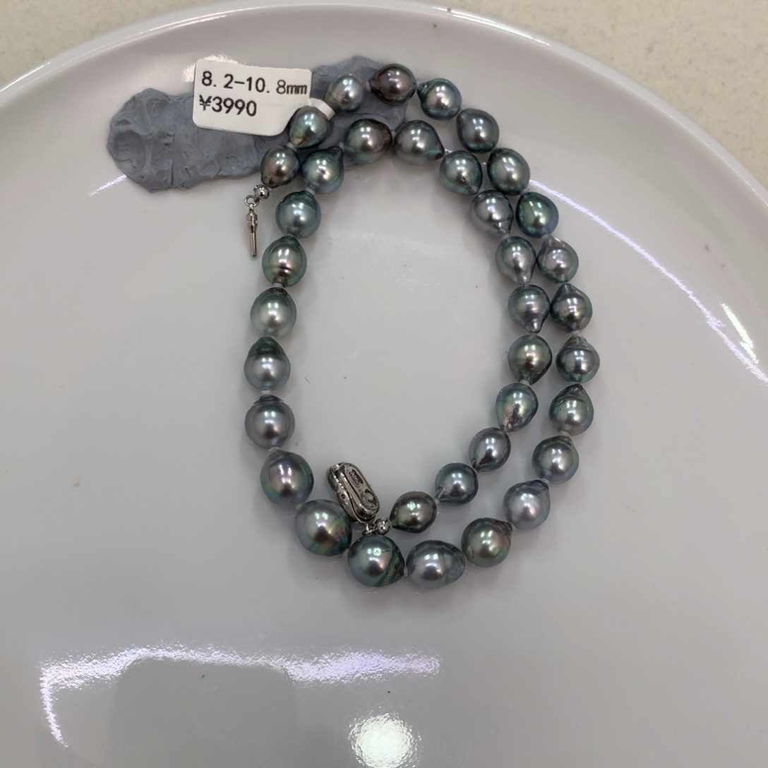 海水珍珠颈饰未镶嵌8.2-10.8mm铂金灰满串玉
