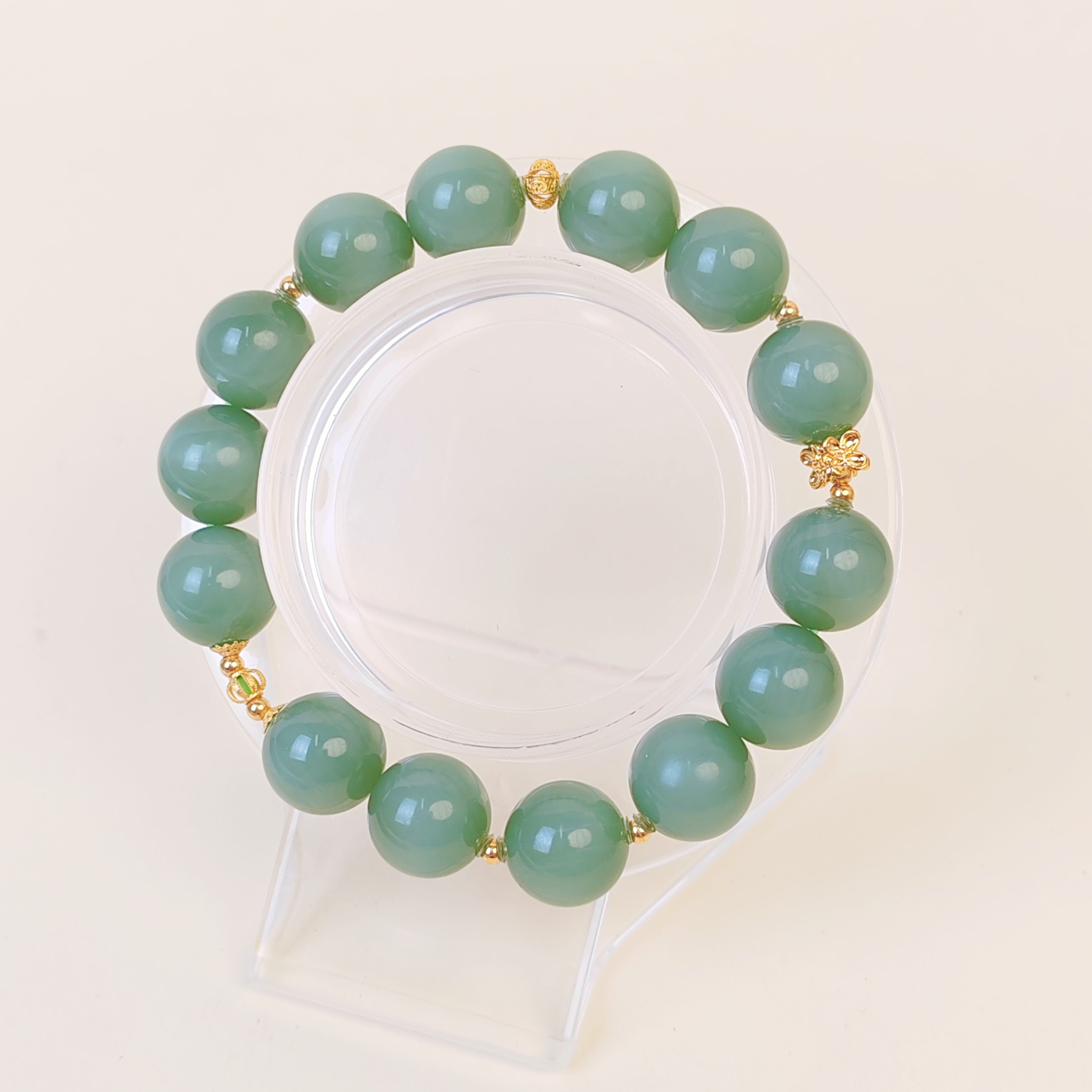 【青瓷意欢】18k 和田玉荧光粉青12mm单圈手串