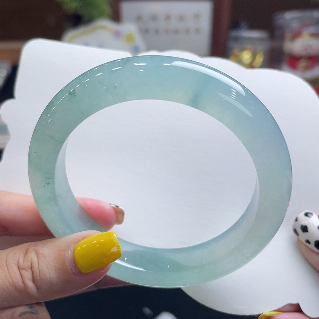 翡翠手镯未镶嵌56.8薄荷绿蓝