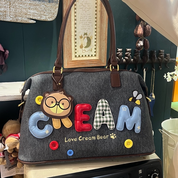 奶油熊多巴胺字母波士顿手提斜挎包可爱小众设计百搭创意单肩