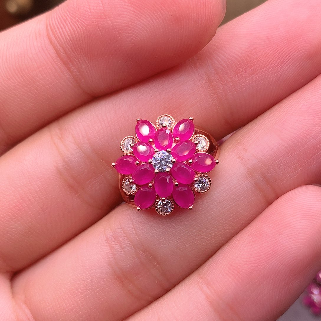 红宝石戒指银S925镶嵌