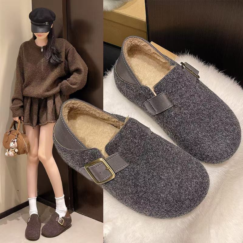 厚底内增高全包勃肯鞋女2025秋冬新款一脚蹬加绒雪地靴棉鞋