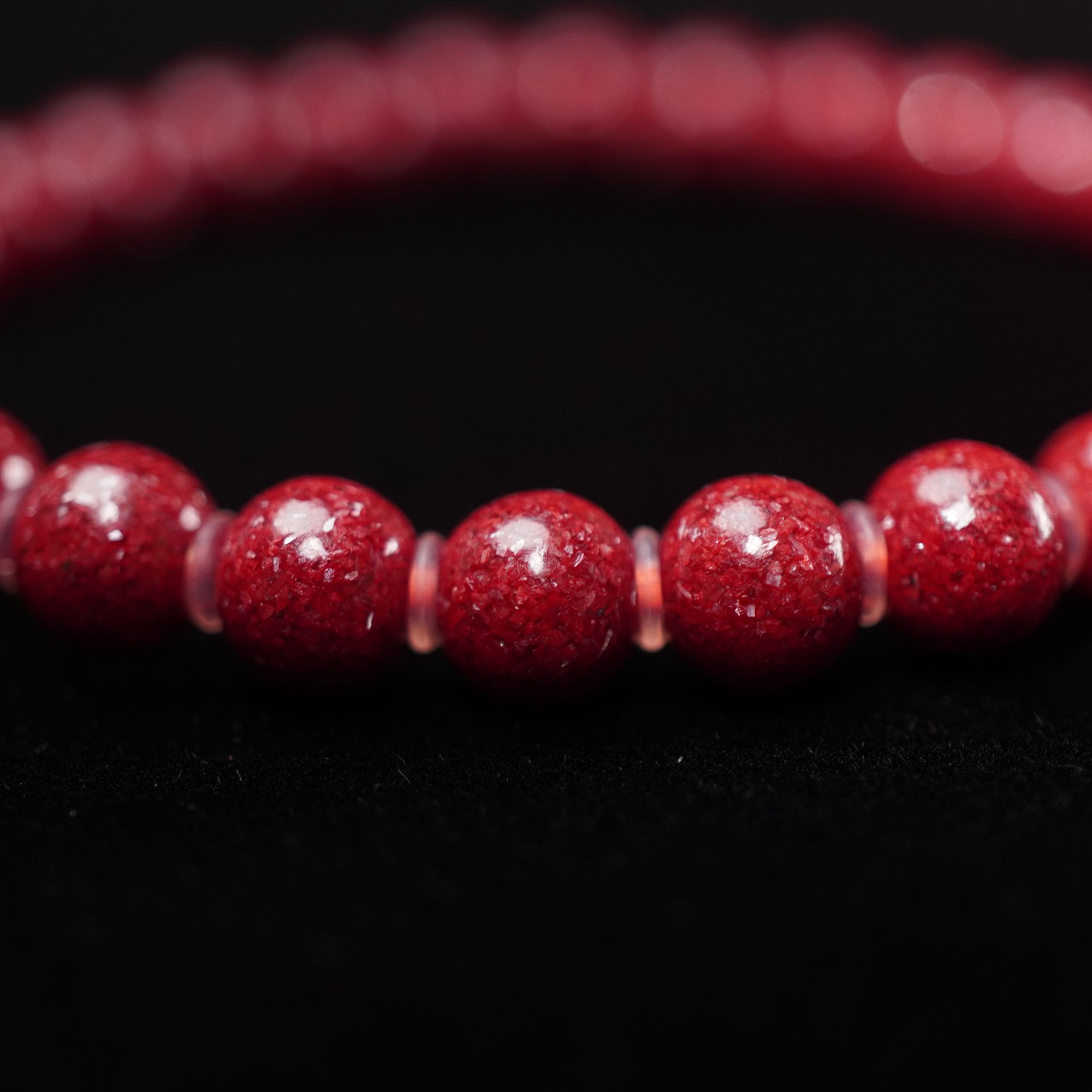 天然辰砂超红晶 米晶砂手串高品小晶砂晶体砂手串-颗粒感十足