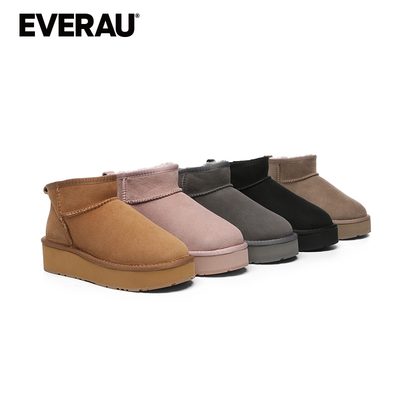 EVERAU冬季厚底雪地靴短筒雪地靴女鞋时尚休闲百搭女士加绒EA3143