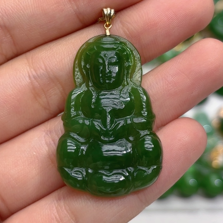 和田玉（碧玉）18K金镶嵌颈饰