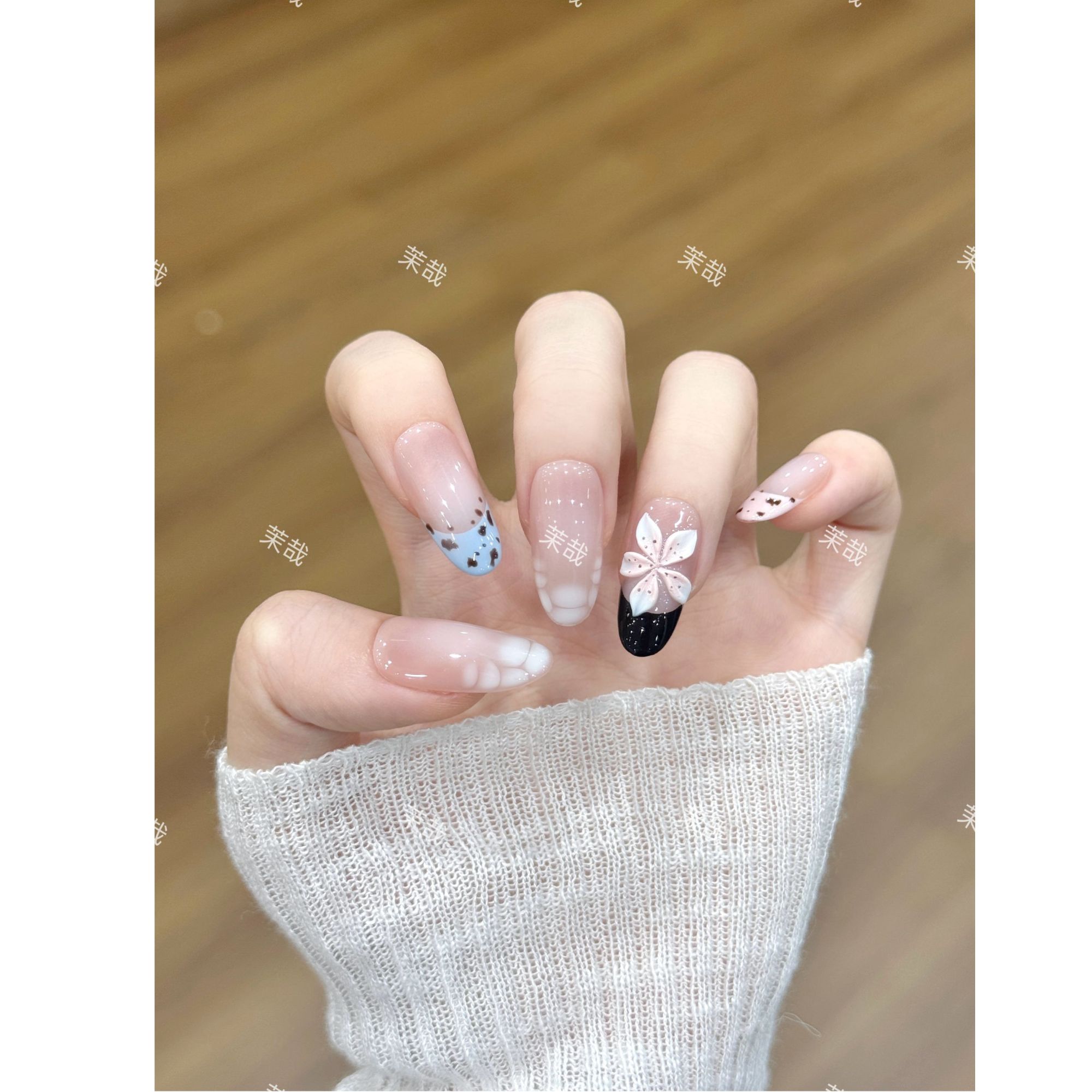 茉哉【奶油小花】纯手工定制美甲拆卸穿戴甲A4657 S