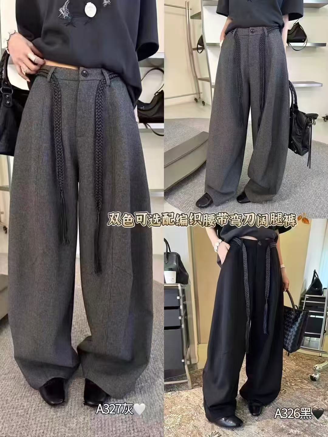 216-3502 厚款配编织腰带弯刀阔腿子休闲西裤