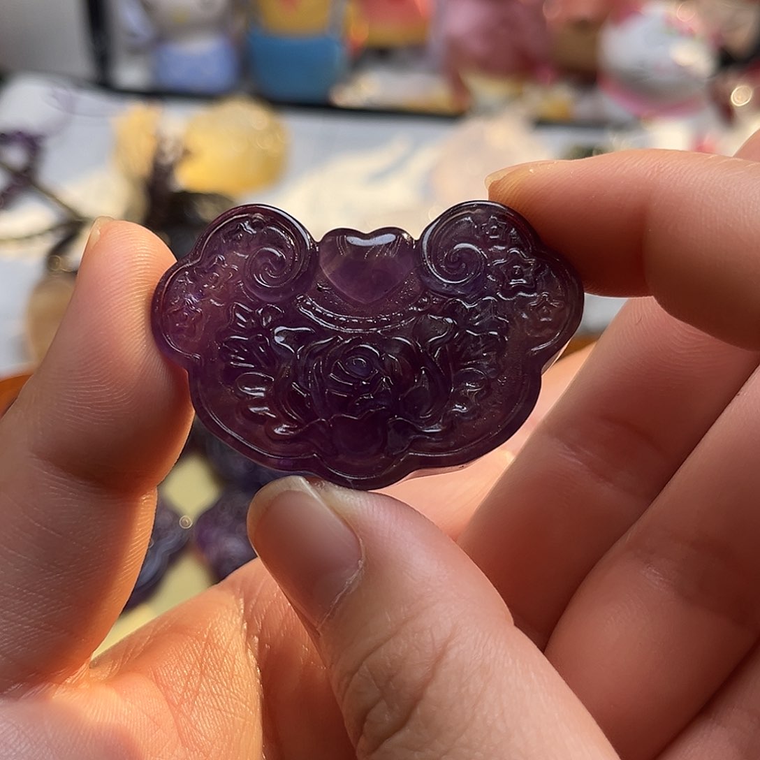 颈饰银S925镶嵌水晶牛****-紫水如意锁22